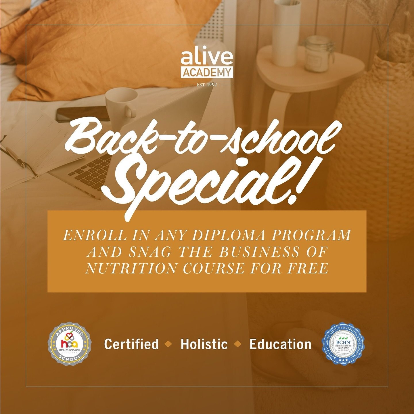Attention, health coaches: sign up for *any* diploma program in September and snag the Business of Nutrition course for FREE. 🌟📚

This course is a must for go-getters who want to launch or uplevel their career. 🎓

You&rsquo;ll get 40+ ready-to-use